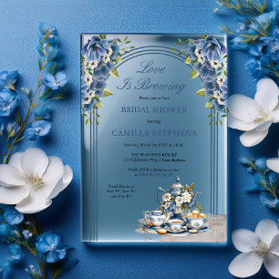 Elegantes blaues Blumen-Teeservice Braut-Teeparty Acryleinladungen