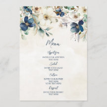 Elegantes blaues Blumen-Winterhochzeitsmenü