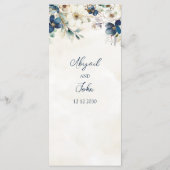 Elegantes blaues Blumen-Winterhochzeitsmenü Menükarte (Rückseite)