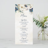 Elegantes blaues Blumen-Winterhochzeitsmenü Menükarte (Stehend Vorderseite)