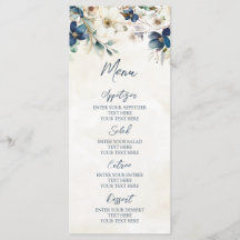 Elegantes blaues Blumen-Winterhochzeitsmenü