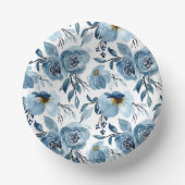 Elegantes blaues Blumenblatt und weißes Party Pappteller (Vorderseite)