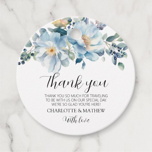 Elegantes, blaues Blumengiftschild für Gastgeschen Geschenkanhänger (Vorderseite)