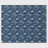 Elegantes blaues Blumenmuster Geschenkpapier (Flach)