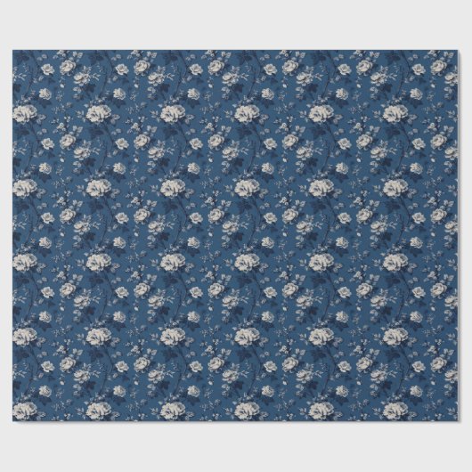 Elegantes blaues Blumenmuster Geschenkpapier (Flach)