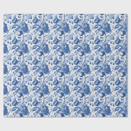 Elegantes blaues Blumenmuster Geschenkpapier (Flach)