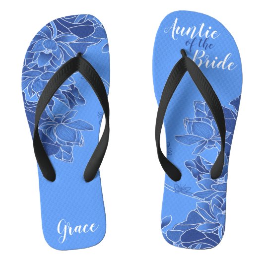 Elegantes blaues Blumenmuster Hochzeit Flip Flops Badesandalen (Fußbett)