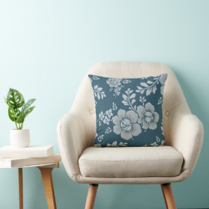 Elegantes blaues Blumenmuster im Vintage-Stil Kissen