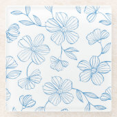 Elegantes blaues Blumenmuster mit Umrandung Glasuntersetzer (Vorderseite)