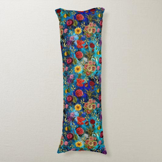 Elegantes blaues Blumenmuster Monogramm Seitenschläferkissen (Vorderseite Vertikal)