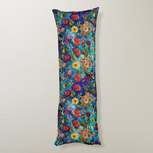 Elegantes blaues Blumenmuster Monogramm Seitenschläferkissen (Rückseite (Vertikal))