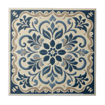 Elegantes blaues Blumenmuster - Portugiesisches Az