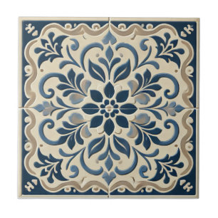 Elegantes blaues Blumenmuster - Portugiesisches Az Fliese
