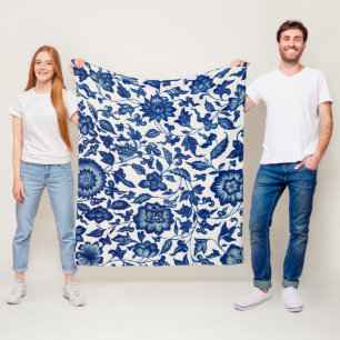 Elegantes blaues Blumenmuster - weiche Fleece Blan