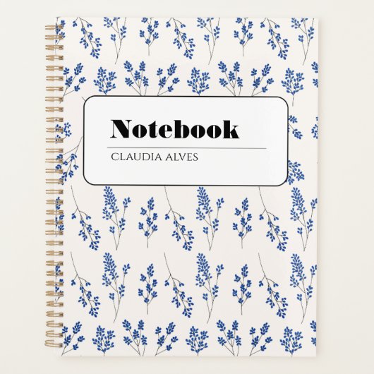 Elegantes blaues Blumennotizbuch Planer (Vorderseite)