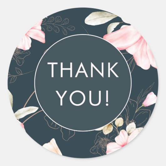Elegantes blaues Blush-Blumenmuster Vielen Dank Runder Aufkleber (Vorderseite)