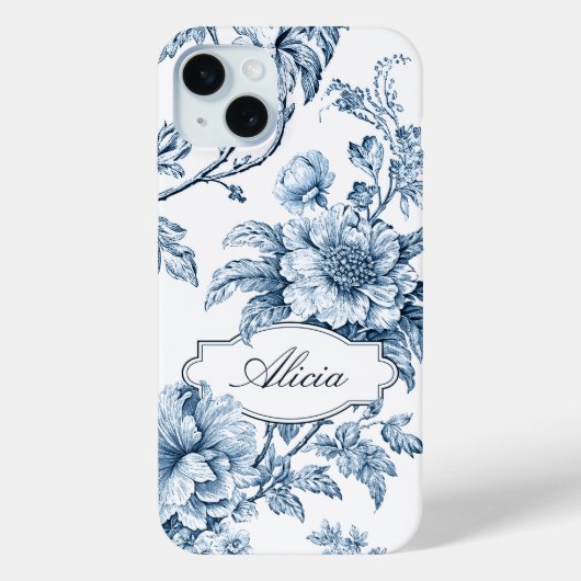 Elegantes blaues Blütenblatt mit Name oder Monogra Case-Mate iPhone Hülle (Rückseite)