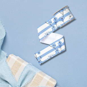 Elegantes blaues Blütenmuster mit Streifen Satinband