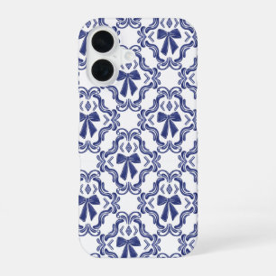 Elegantes blaues Bogen-Ornamentmuster iPhone 16 Hülle