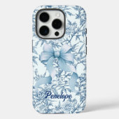 Elegantes blaues Bogen-Toile de jouy bluoral monog Case-Mate iPhone Hülle (Rückseite)