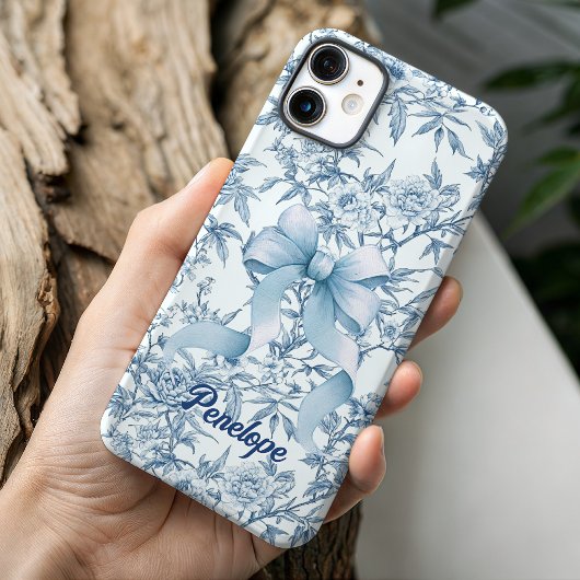 Elegantes blaues Bogen-Toile de jouy bluoral monog Case-Mate iPhone Hülle