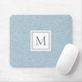 Elegantes Blaues Boho-Botanikmuster-Monogramm Mousepad (Mit Mouse)