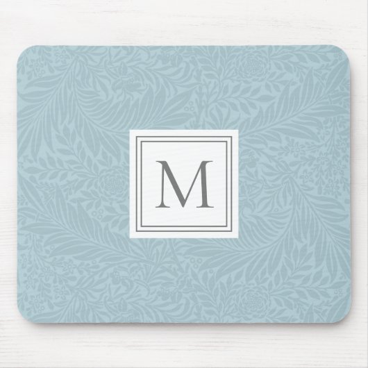 Elegantes Blaues Boho-Botanikmuster-Monogramm Mousepad (Vorne)
