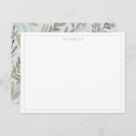 Elegantes blaues botanisches Aquarellmuster Mitteilungskarte (Vorne/Hinten)