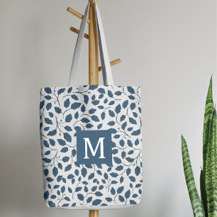 Elegantes blaues botanisches Blätter Tasche