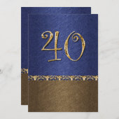 elegantes blaues braunes 40. Party Einladung (Vorne/Hinten)