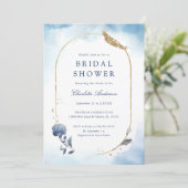 Elegantes blaues Brautparty Einladung (Stehend Vorderseite)