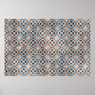 Elegantes blaues Brown-Mosaik-Kaleidoskop-Muster Poster