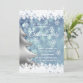 Elegantes, blaues Bukh-Weihnachtsbaum-Party Einladung (Stehend Vorderseite)