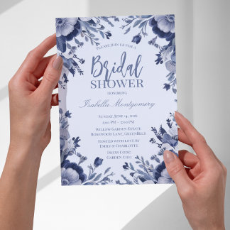 Elegantes blaues Chinoiserie-Blumen-Brautstyle Einladung
