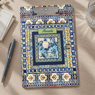 Elegantes blaues Chinoiserie-Blumenmonogramm Klemmbrett
