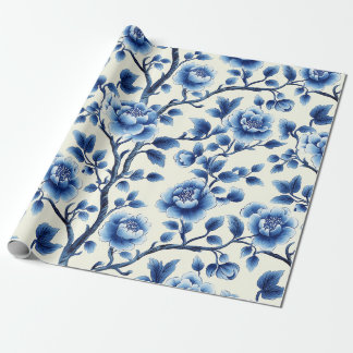 Elegantes blaues Chinoiserie-Blumenmuster-Design Geschenkpapier