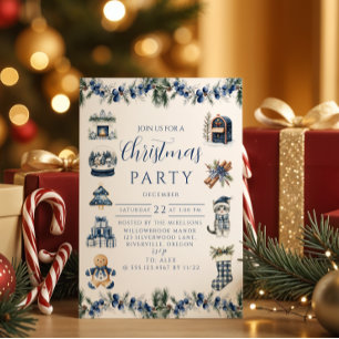 Elegantes Blaues Chinoiserie-Christmas Einladung