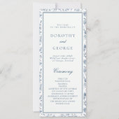 Elegantes blaues Chinoiserie-Hochzeitsprogramm Einladung (Vorderseite)