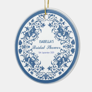 Elegantes Blaues Chinoiserie-Viktorianisches Chine Keramik Ornament