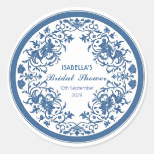 Elegantes blaues Chinoiserie viktorianisches chine Runder Aufkleber