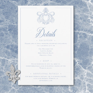 Elegantes blaues Chinoiserie-Vogel-Wappen Hochzeit Begleitkarte