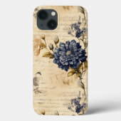 Elegantes blaues Cream Floral Muster Case-Mate iPhone Hülle (Rückseite)