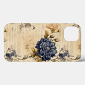 Elegantes blaues Cream Floral Muster Case-Mate iPhone Hülle (Rückseite (Horizontal))