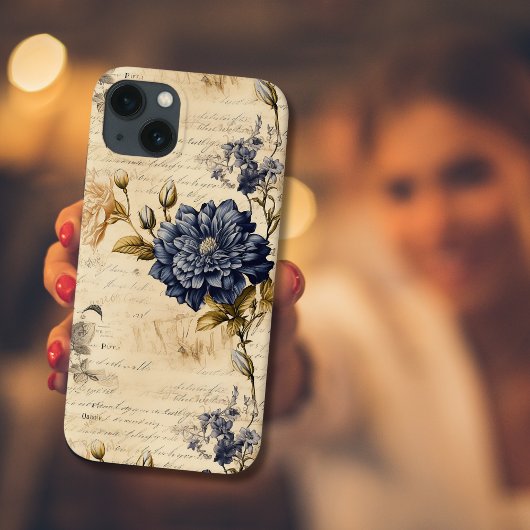 Elegantes blaues Cream Floral Muster Case-Mate iPhone Hülle