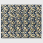 Elegantes blaues Cream Floral Muster Geschenkpapier (Flach)