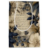 Elegantes blaues Cream Floral Muster Mittlere Geschenktüte (Vorderseite)