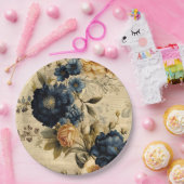 Elegantes blaues Cream Floral Muster Pappteller (Party)