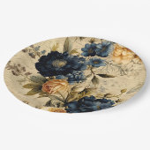 Elegantes blaues Cream Floral Muster Pappteller (Schrägansicht)