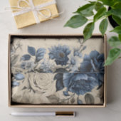 Elegantes blaues Cream Floral Muster Seidenpapier (Geschenk)
