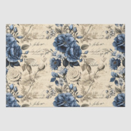 Elegantes blaues Cream Floral Muster Seidenpapier
